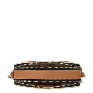 Helena Straw Crossbody Bag With Leather Paneling: White