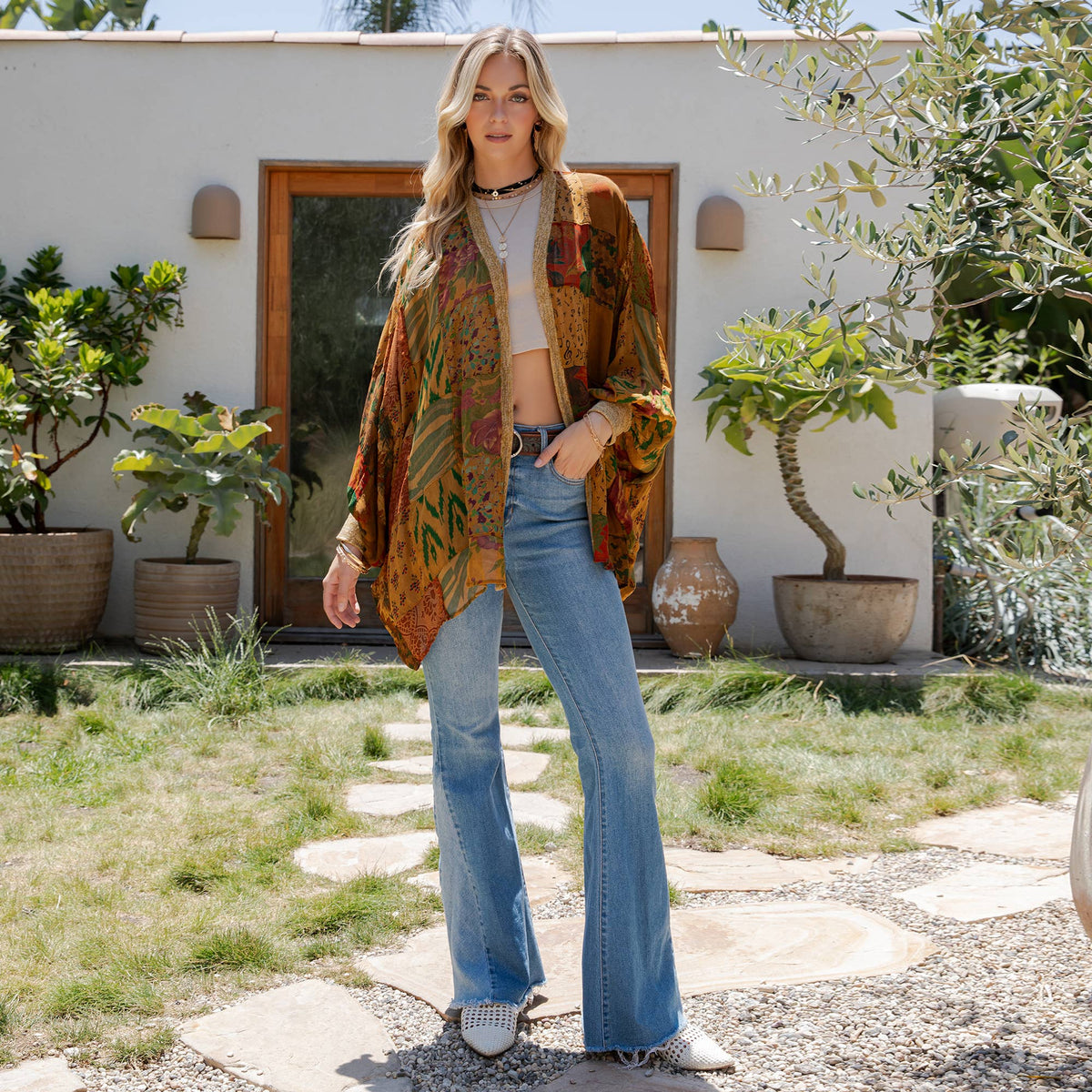 Patchwork Poet Kimono in Marigold