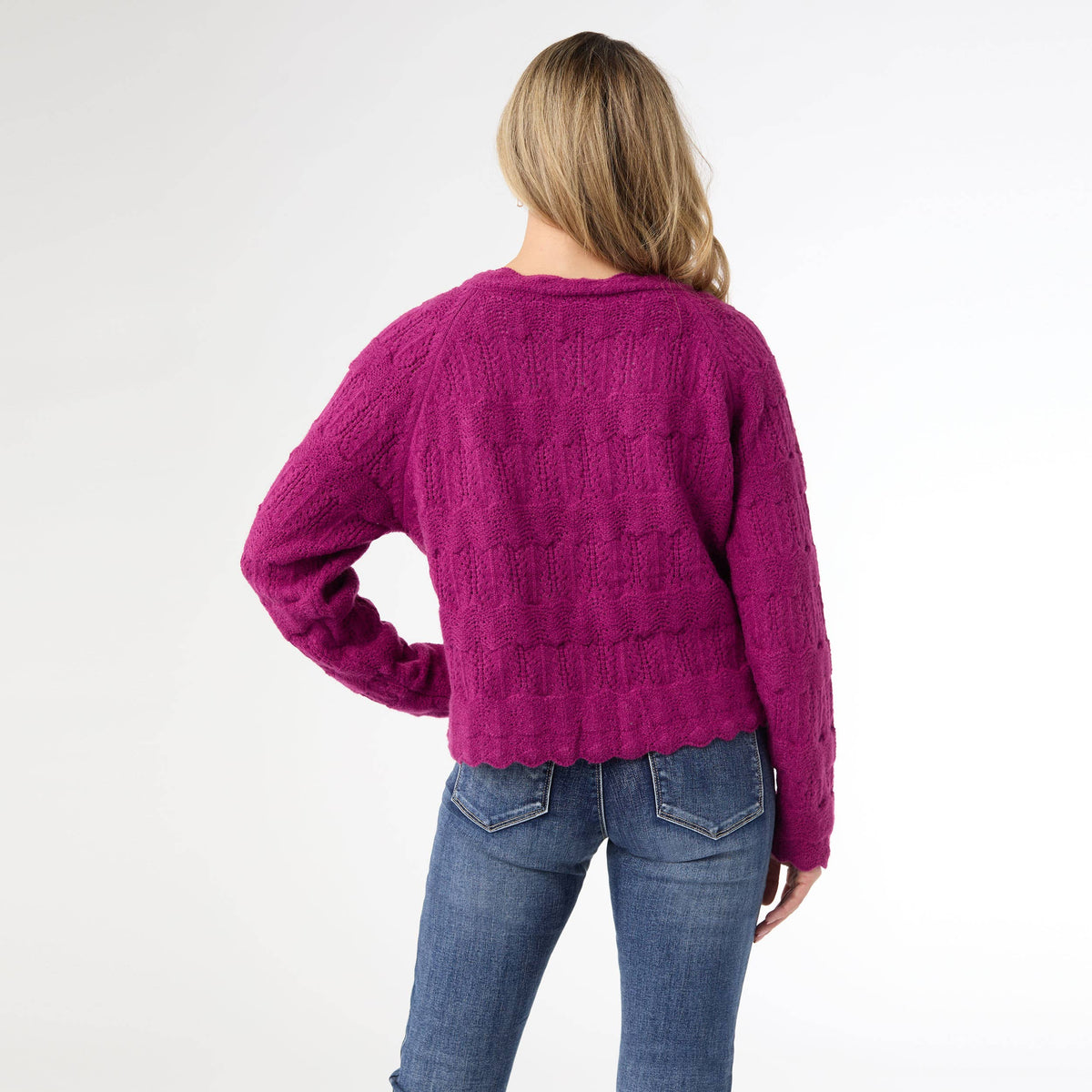 Regina Cardigan With Scalloped Trim In Berry