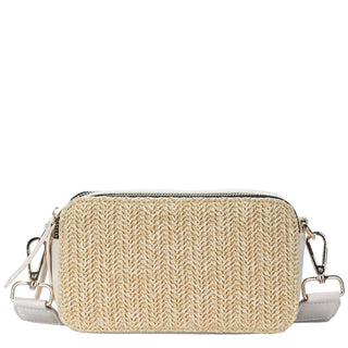 Helena Straw Crossbody Bag With Leather Paneling: White