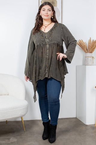 Bohemian Rhapsody Tunic Top in Gravel