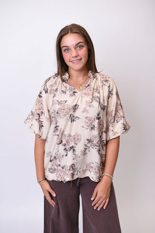 Faded Blooms 3/4 Sleeve Blouse - Shop Rust & Ruffles