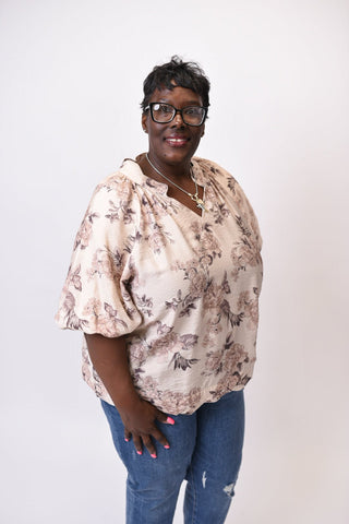 Faded Blooms 3/4 Sleeve Blouse - Shop Rust & Ruffles