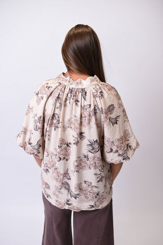 Faded Blooms 3/4 Sleeve Blouse - Shop Rust & Ruffles