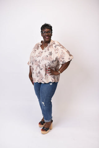 Faded Blooms 3/4 Sleeve Blouse - Shop Rust & Ruffles
