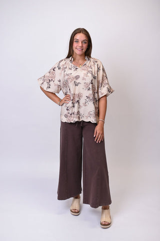 Faded Blooms 3/4 Sleeve Blouse - Shop Rust & Ruffles
