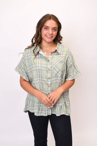 Farmhouse Ruffle Plaid Blouse - Shop Rust & Ruffles