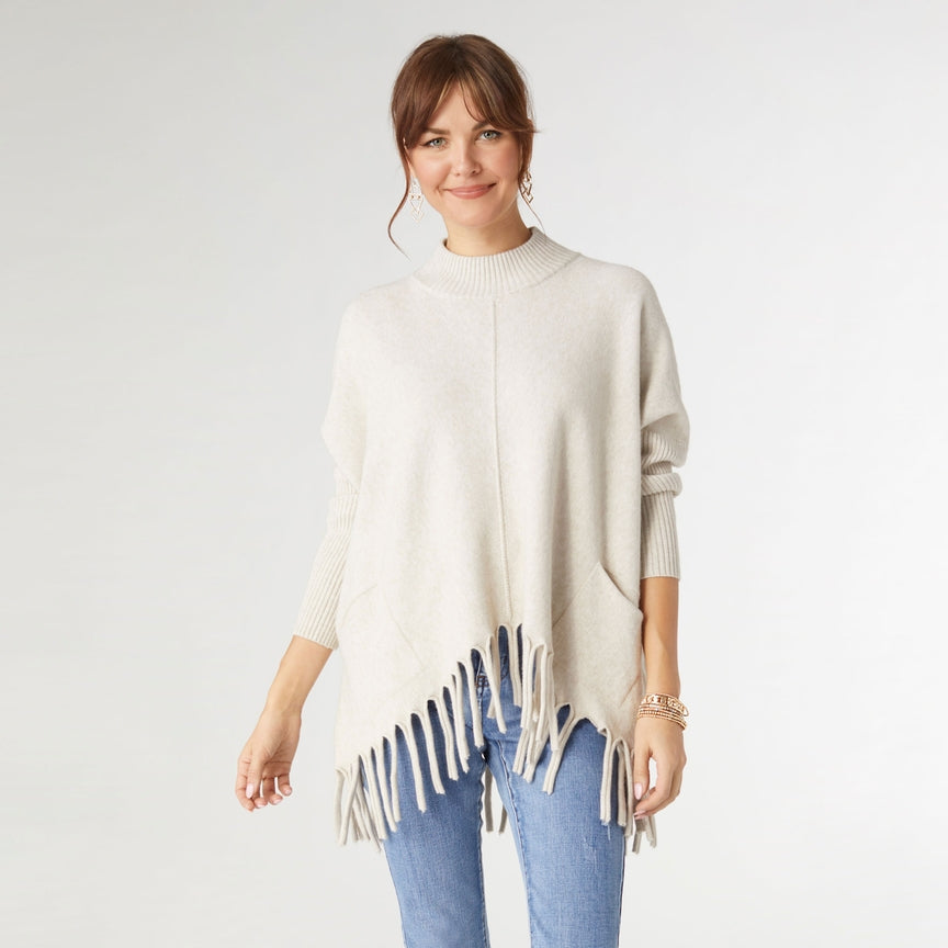 Fringe Finesse Mock Neck Sweater