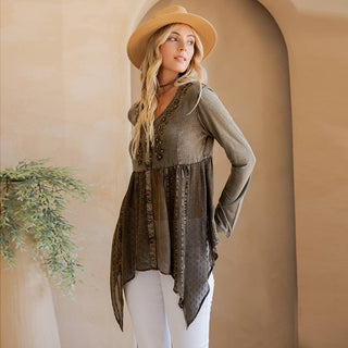 Bohemian Rhapsody Tunic Top in Gravel