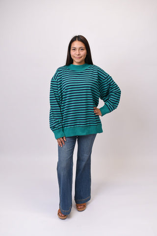 Feel Good Stripe Pullover - Emerald - Shop Rust & Ruffles