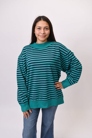 Feel Good Stripe Pullover - Emerald - Shop Rust & Ruffles