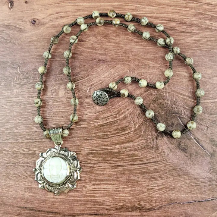 Bone Moon Tibetan Pendant Beaded Necklace