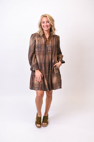 Gather Around Plaid Mini Dress - Shop Rust & Ruffles