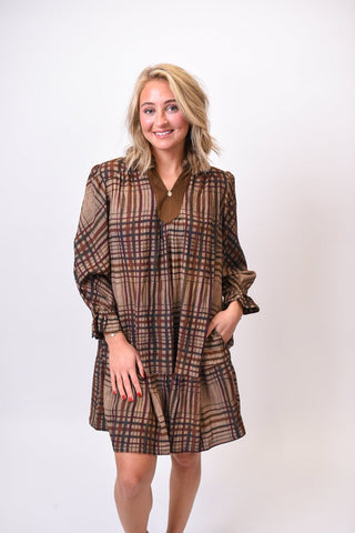 Gather Around Plaid Mini Dress - Shop Rust & Ruffles