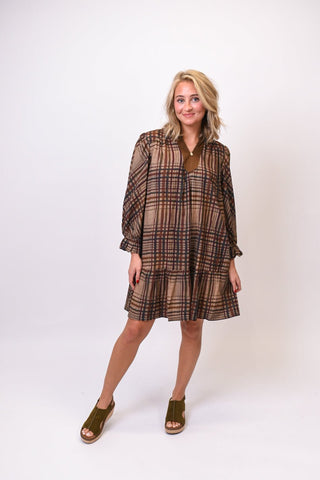 Gather Around Plaid Mini Dress - Shop Rust & Ruffles