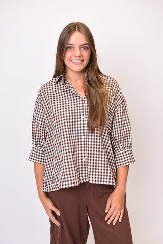 Gingham Getaway Ruffle Blouse - Shop Rust & Ruffles