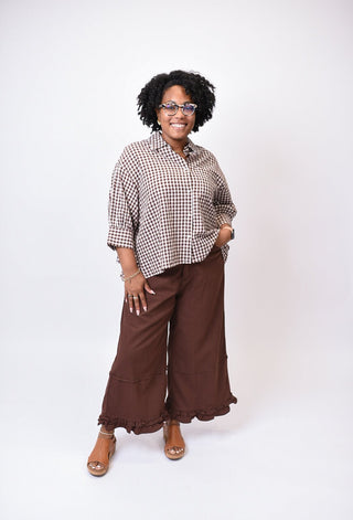 Gingham Getaway Ruffle Blouse - Shop Rust & Ruffles