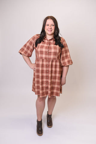Harvest Darling Plaid Mini Dress in Curvy - Shop Rust & Ruffles