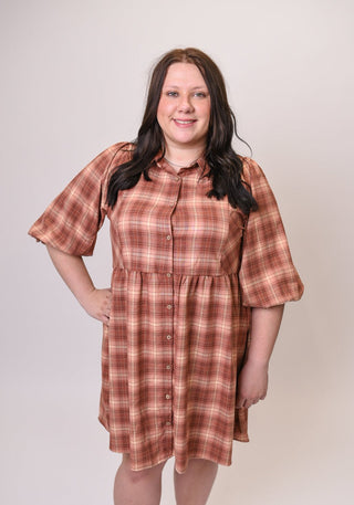 Harvest Darling Plaid Mini Dress in Curvy - Shop Rust & Ruffles