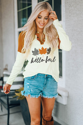 Hello Fall Leaves Henley Pullover