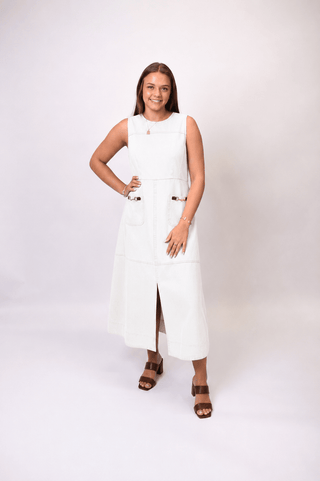 Hit The Town Denim Midi in White - Shop Rust & Ruffles
