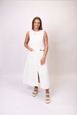 Hit The Town Denim Midi in White - Shop Rust & Ruffles