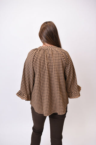 Hometown Gingham Plaid Blouse in Brown - Shop Rust & Ruffles