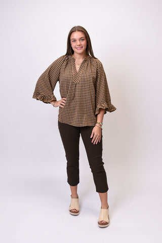 Hometown Gingham Plaid Blouse in Brown - Shop Rust & Ruffles