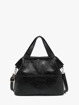Isabella Glossy Expandable Satchel: Black - Shop Rust & Ruffles