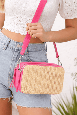 Jeena Straw Crossbody Bag in Fuchsia - Shop Rust & Ruffles