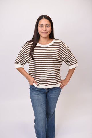 Lazy Afternoon Striped Top in Brown/White - Shop Rust & Ruffles