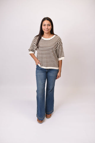 Lazy Afternoon Striped Top in Brown/White - Shop Rust & Ruffles