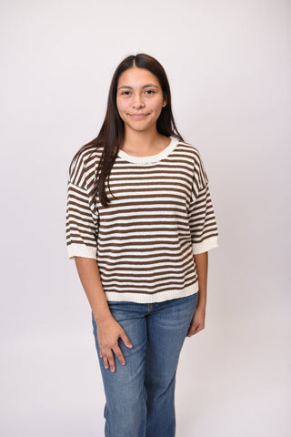 Lazy Afternoon Striped Top in Brown/White - Shop Rust & Ruffles