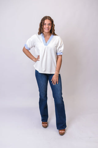 Marina Stripe Trim Blouse - Shop Rust & Ruffles