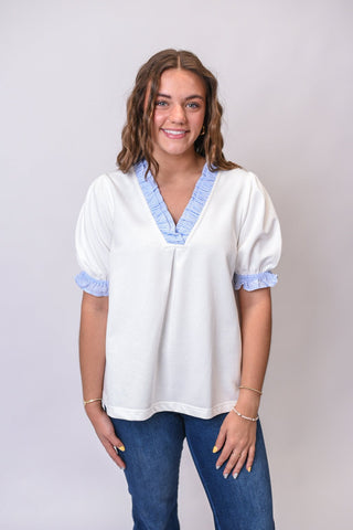Marina Stripe Trim Blouse - Shop Rust & Ruffles