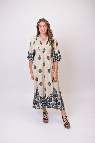 Medallion Black Border Midi Dress - Shop Rust & Ruffles