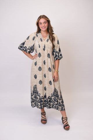 Medallion Black Border Midi Dress - Shop Rust & Ruffles