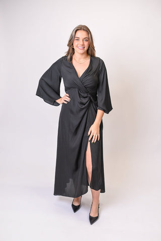 Midnight Satin Gathered Midi Dress - Shop Rust & Ruffles