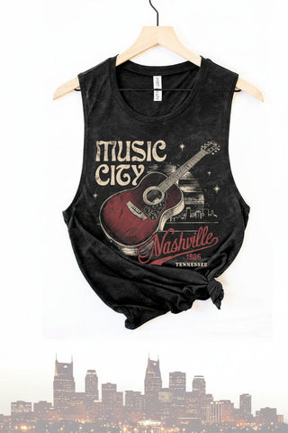 Nashville Music City Guitar Tank Top - Black - Shop Rust & Ruffles
