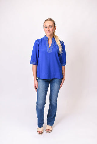 Nautical Trim Blouse in Blue - Shop Rust & Ruffles