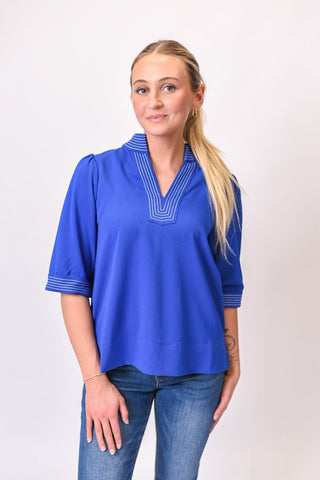 Nautical Trim Blouse in Blue - Shop Rust & Ruffles