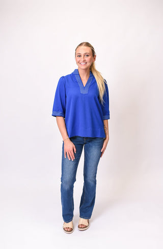 Nautical Trim Blouse in Blue - Shop Rust & Ruffles