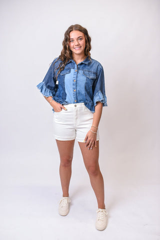 On The Coast White Denim Shorts - Shop Rust & Ruffles