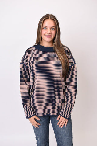 Oversized Contrast Trim Striped Top - Shop Rust & Ruffles
