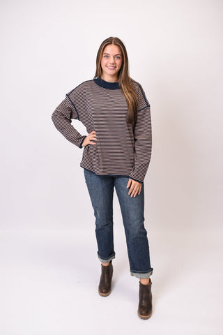 Oversized Contrast Trim Striped Top - Shop Rust & Ruffles
