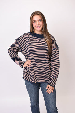 Oversized Contrast Trim Striped Top - Shop Rust & Ruffles
