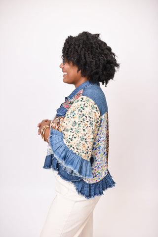 Patches Cropped Denim Jacket in Latte - Shop Rust & Ruffles