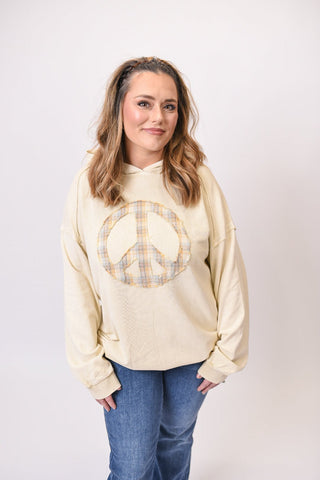 Peace & Love Hoodie in Oatmeal - Shop Rust & Ruffles