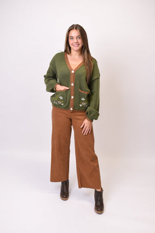Pinecone Meadow Embroidered Cardigan in Forest Green - Shop Rust & Ruffles