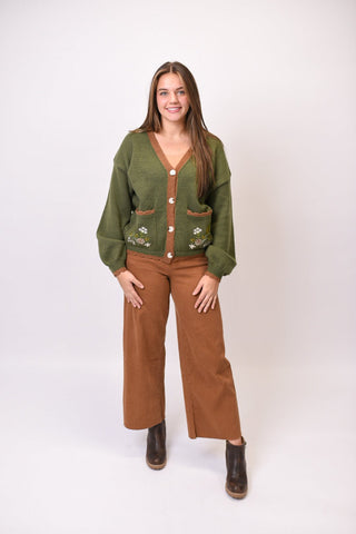 Pinecone Meadow Embroidered Cardigan in Forest Green - Shop Rust & Ruffles